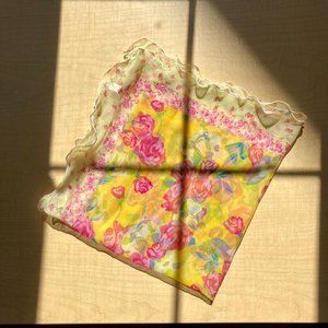 Sheer Floral Yellow Lettuce Hem Scarf